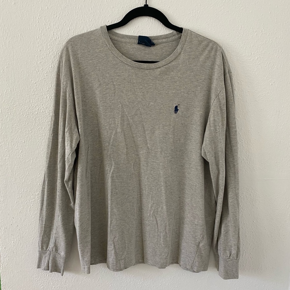 Polo Ralph Lauren Heathered Grey 100% Cotton Long Sleeve Navy Embroidery Medium